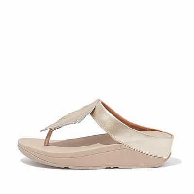 Fitflop Fino Feather Metallic Toe-Post - Sandalen Damen - Braun/Gold (QZV254783)